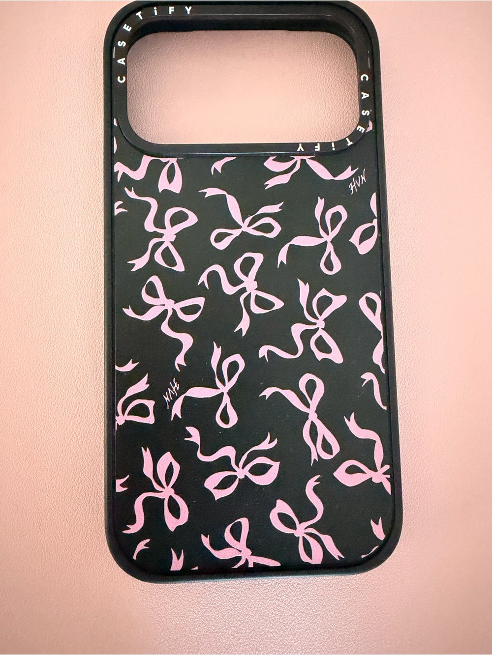 Casetify iphone 17 pro max  MagSafe Pink Bow Pattern Black Phone Case